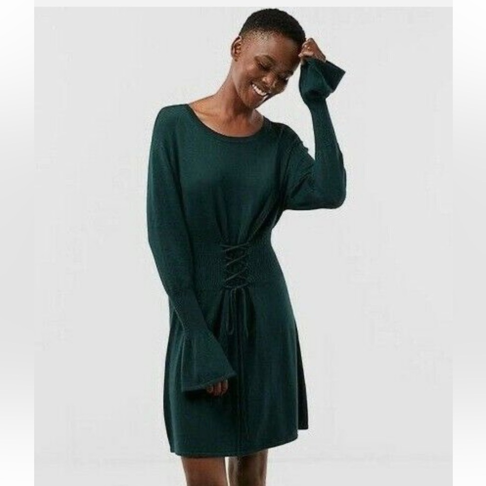 Express Dark Green Long Sleeve Dress